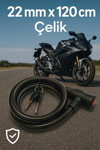 OLİWAM 22mm x 120cm Power Steel Motor KİLİDİ - Motorcycle Lock Uyumlu