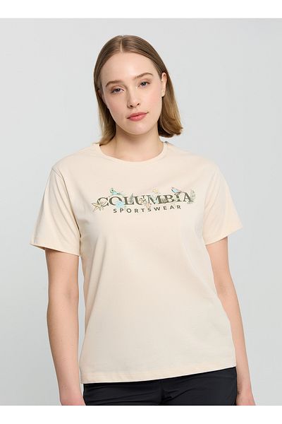 Columbia 9210081125Cs0427 Ecru O Neck Normal Printed Women's T-Shirt