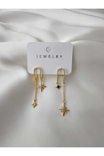 Zivazer Store Women's Steel Tarnish-Free Star Detailed Dangle Earrings