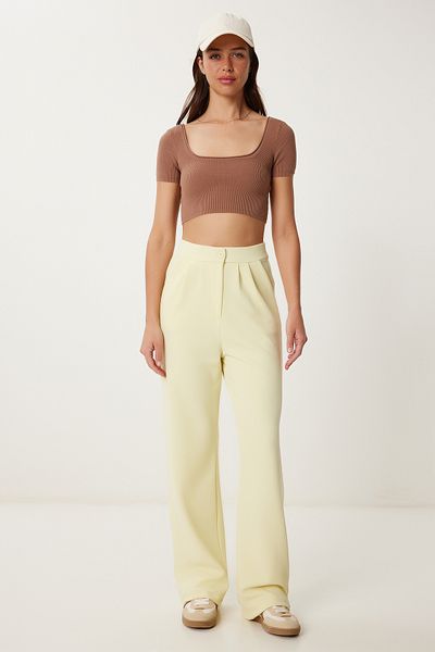 Lovelyİstanbul Lycra Comfortable Palazzo Knitted Trousers Yellow Lrv0019