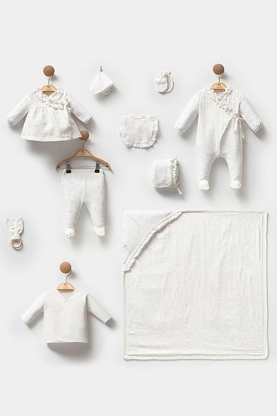 Cassiope Frilly Cotton Muslin Fabric Gift Boxed 10-Piece Newborn Baby Girl Hospital Release