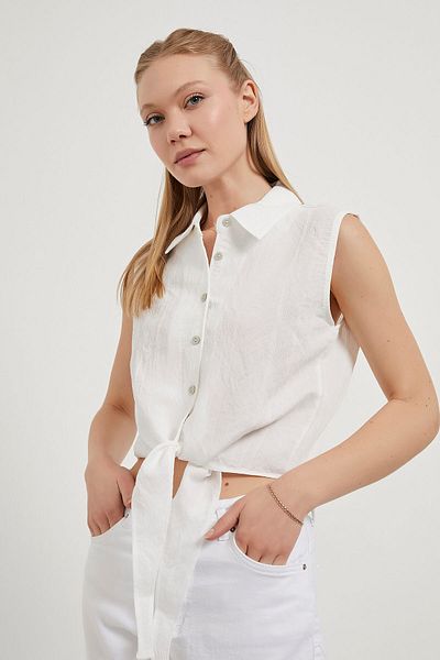 Arma Life Women's Tie-Up Sleeveless Summer White Crop Shirt