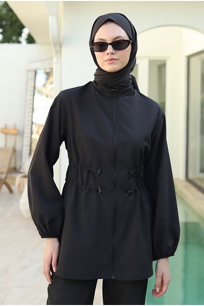 HEQA ملابس السباحة ذات النفق المزدوج تونيك أسود