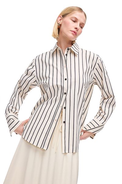 Perspective Low Sleeve Cotton Striped Shirt
