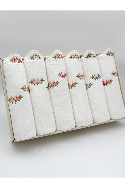 AYHANHOME Çiçek Nakışlı Kutulu Kadife 6'lı 30x50 Mutfak Havlu Seti