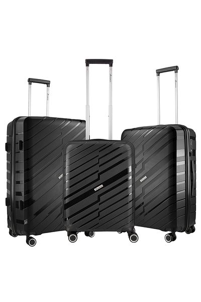 Travelwize Unbreakable Pp Luggage Set With 8 Wheels Pp 3 Pieces Set,tsa Lock, Antitheftzipp,size 21"25"29"black