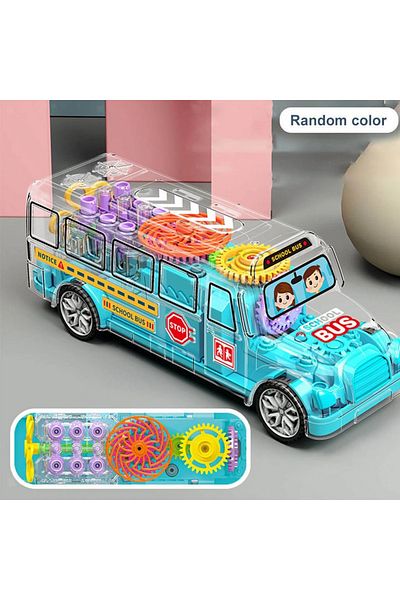rexa Transparent Gear School Bus Toy – Light & Sound Educational Vehicle for Kids (21 cm)