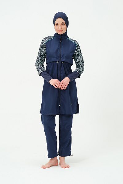 TESMAY Women's Gilet Quick Dry Full Covered Hijab Swimsuit 22165-25 Dark Navy Blue