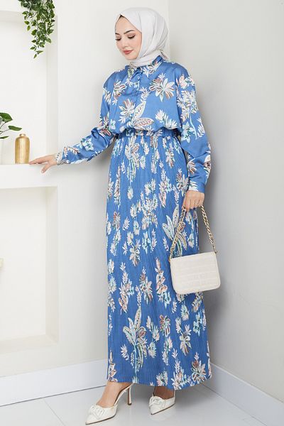InStyle Set cu fustă plisată indigo cu flori din satin