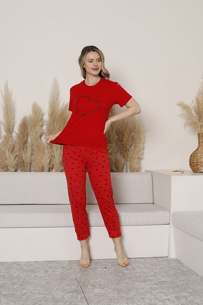 fames New Product Summer Pajama Set Women's 0 Collar Combed Cotton Fabric Red Heart Fames Pajama