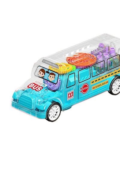 rexa Transparent Gear School Bus Toy – Light & Sound Educational Vehicle for Kids (21 cm)