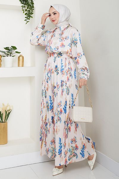 InStyle Σατέν Floral Πορτοκαλί Πλισέ Φούστα Σετ