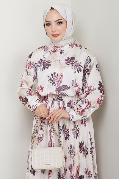 InStyle Set cu fustă plisată fucsia cu flori din satin