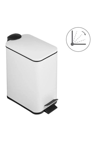 BREZIUM Metal trash bin with lid, 5L, rectangular with handle and pedal, detachable bucket, BREZIUM, white