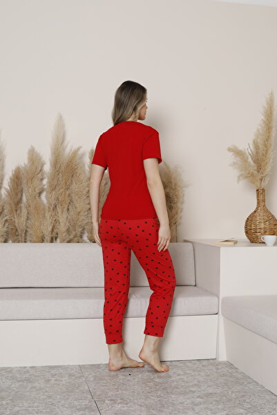 fames New Product Summer Pajama Set Women's 0 Collar Combed Cotton Fabric Red Heart Fames Pajama