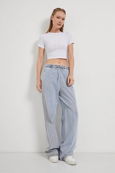 Arma Life Women's Elastic Waist Loose Ice Blue Baggy Jeans