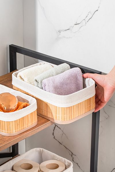 Porsima 2084 مجموعة سلة بينترست مستطيلة مكونة من 3 قطع من الخيزران، منظم ديكور للحمام والمطبخ