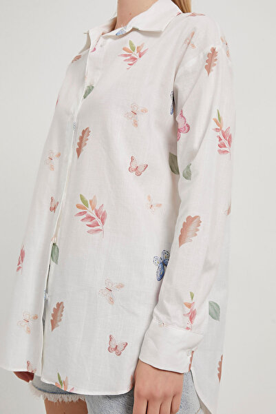 Arma Life Γυναικείο μακρυμάνικο καλοκαιρινό φαρδύ λευκό πουκάμισο