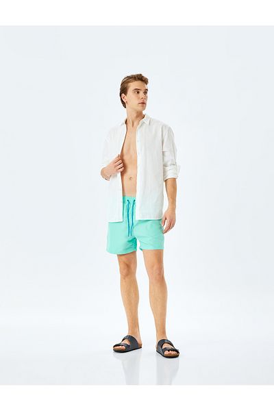 Koton New Season Slogan Printed Oversize Swim Shorts with Laced Waist