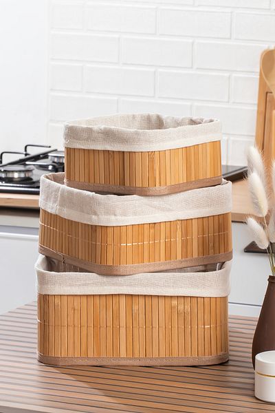 Porsima 2083 Τετράγωνο 3 τεμαχίων Pinterest Basket Bamboo Basket Σετ Διακοσμητικό Οργανωτής Κουζίνας Μπάνιου