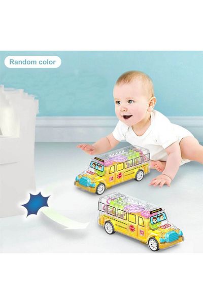 rexa Transparent Gear School Bus Toy – Light & Sound Educational Vehicle for Kids