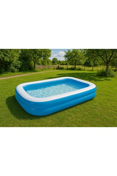 Joyful Box Inflatable Rectangular Pool Joyful Box, 2 Rings, 201 x 150 x 51 cm + Electric Pump Gift