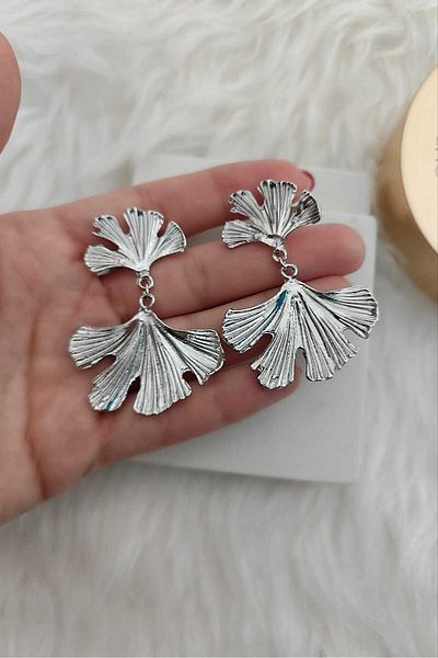 KYOLA DESİGN Ginkgo Dangle Silver Color Women's Earrings