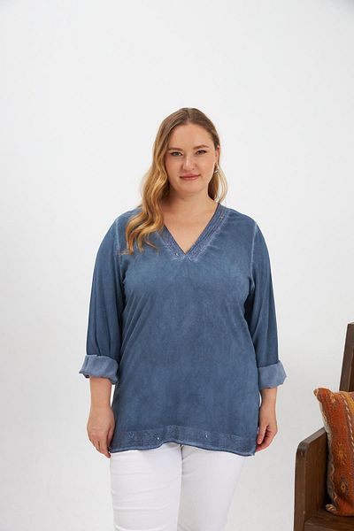 RMG Plus Size Sequin Detail Blouse Indigo