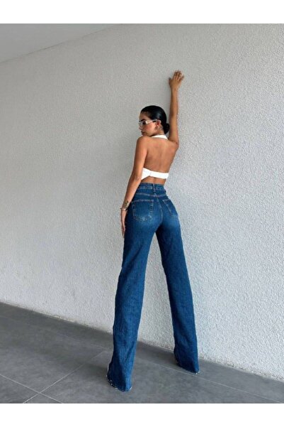 DENİKK TREND ÖZEL TASARİM RAHAT KALIP WİDE LEG PALAZZO JEAN DENİM DETAY PANTOLON