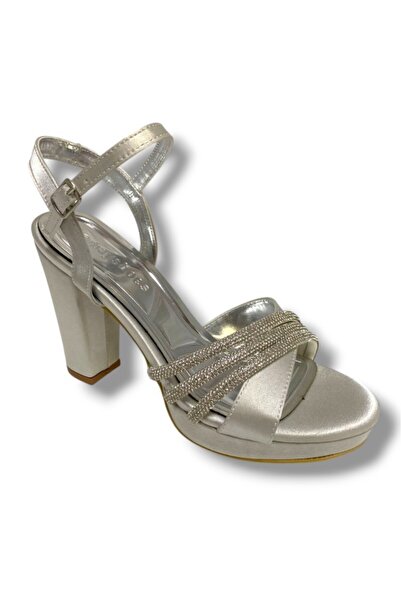 ERBAY 383-25 Γυναικεία πέδιλα με ψηλό τακούνι από σατέν πέτρα