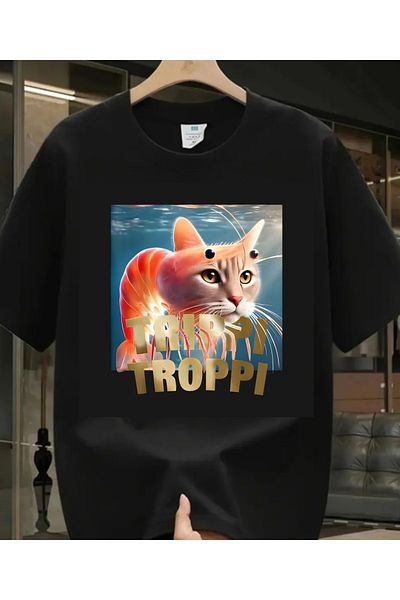 Touz Moda Tung Tung Tung Troppi Printed Kids Black Unisex T-Shirt