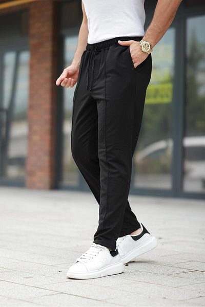 Miron Black Striped Waist Elastic Modern Fit Men's Jogger Pants-2527