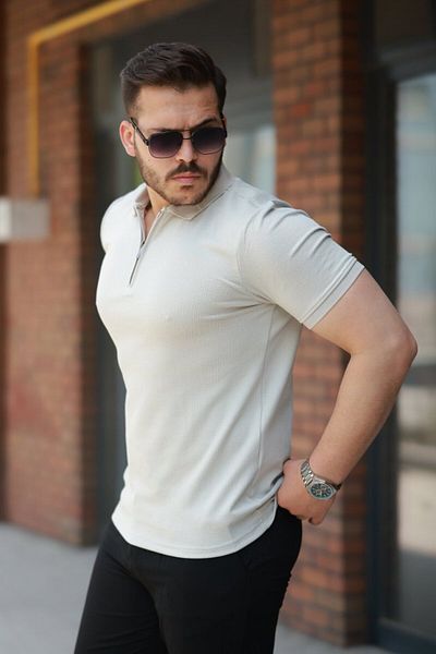 modaserdem Men's Zipper Collar Short Sleeve T-Shirt