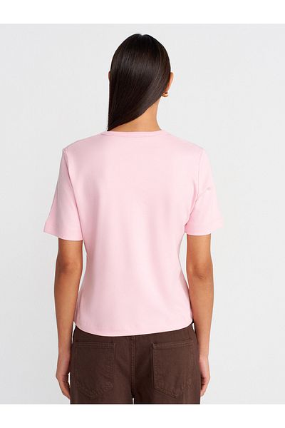 Dilvin 31840 V-Neck Short Sleeve T-Shirt-Powder Pink