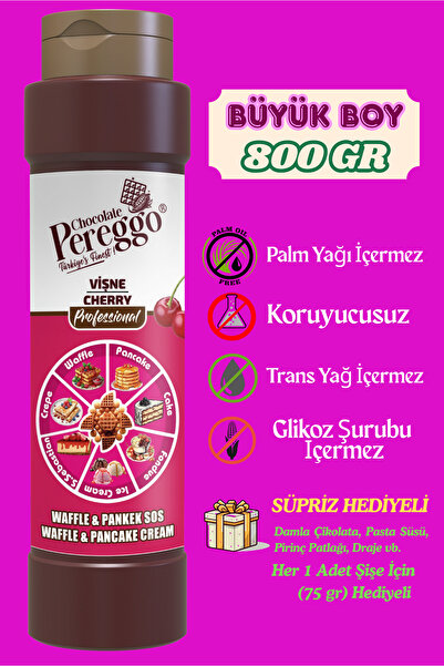 PEREGGO CHOCOLATE Vişne Aromalı Sos - Waffle, Pankek, Krep, Fondü, Pasta, Kruvasan, San Sebastian Sos 800gr