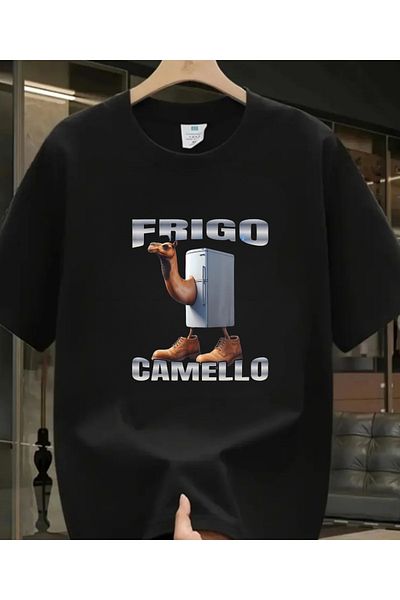 Touz Moda Tung Tung Tung Frigo Camello Printed Kids Black Unisex T-Shirt
