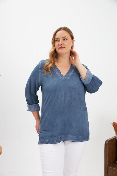 RMG Plus Size Sequin Detail Blouse Indigo