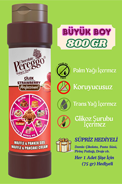 PEREGGO CHOCOLATE Çilek Aromalı Sos - Waffle, Pankek, Krep, Fondü, Pasta, Kruvasan, San Sebastian Sos 800gr