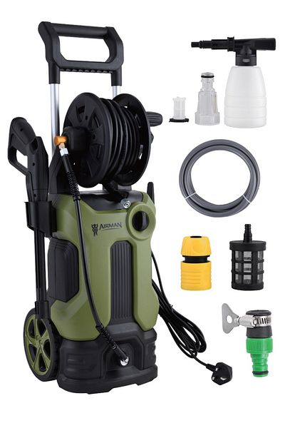 airman 2000W pressure washer 160Bar, TSS, self-priming, foam bottle, accessories—compact eco-friendly ULTRA