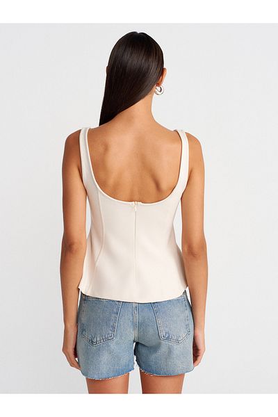 Dilvin 21063 Thick Strap Peplum Top-Light Beige