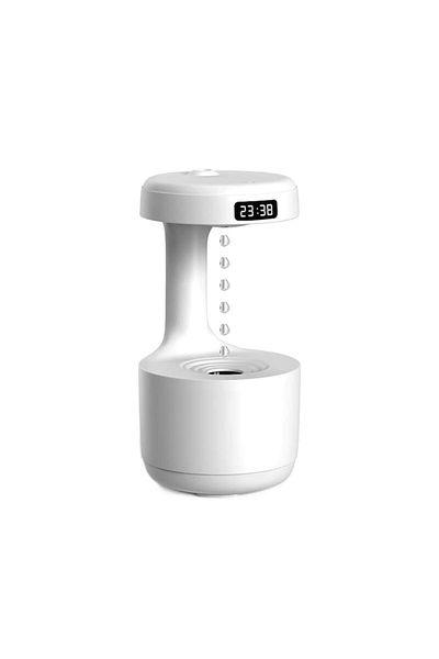 OEM Umidificator cu ultrasunete anti-gravitațional, rezervor de 800 ml, afișaj LED cu ceas, lumină ambientală, alb mat