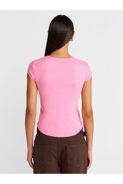 Dilvin 31779 Crew Neck Basic T-Shirt-Pink