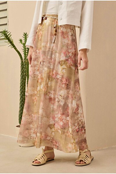 HEQA Çan Tül Etek Floral Desen Yağ Yeşili