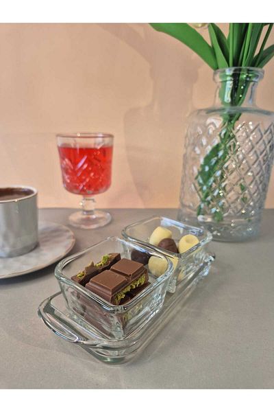 Kaveh glass Kaveh Set of 2 Glass Plate Jam Bowl Sauce Bowl Breakfast Presentation Set