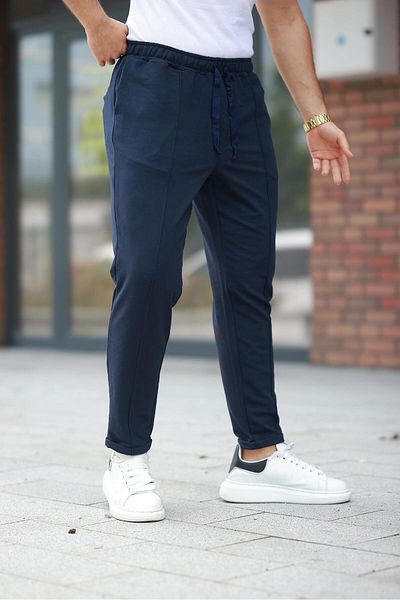 Miron Navy Blue Striped Waist Elastic Modern Fit Men's Jogger Pants-2527