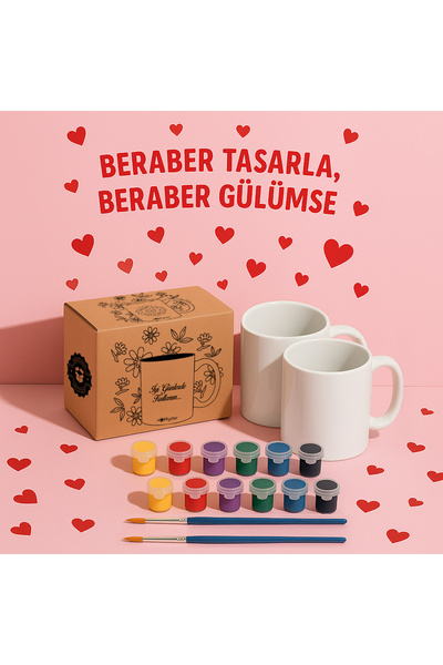 Goldpix Arkadaşlar ve Sevgililer İçin Hediye Porselen Kupa Boyama Seti