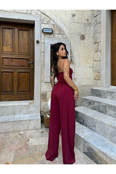 MÇmoda Mç Moda Women's Strapless Gathered Blouse Loose Casual Pants Two-Piece Suit