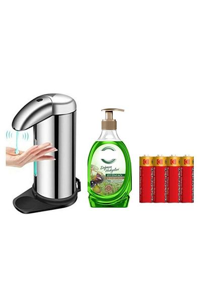 Bosphorus Sensor Photocell Liquid Soap Dispenser, Batteries Included and One 392 ml Liquid Soap Olive Oil and Bergamot