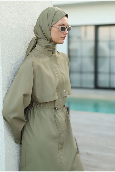 HEQA بدلة سباحة بأكمام راجلان كاكي فاتح