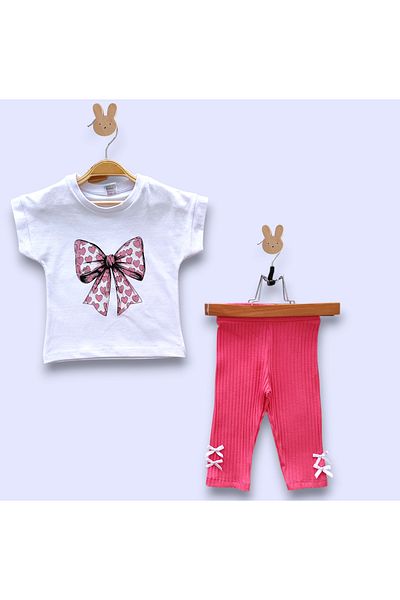Beray Bebe Reported Bow Single Jersey Cotton Capri Girl's Suit